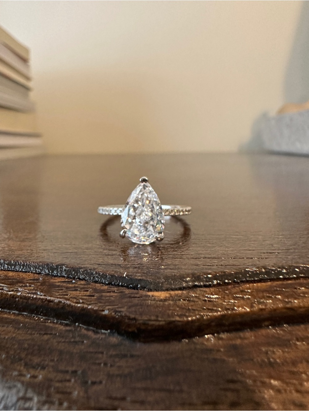 3.3 carat Pear-Shaped Solitaire Pavé Engagement Ring